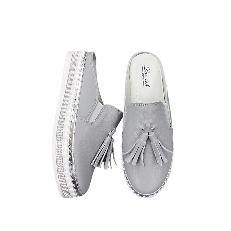Tassel Slip-On Loafers – Light Grey