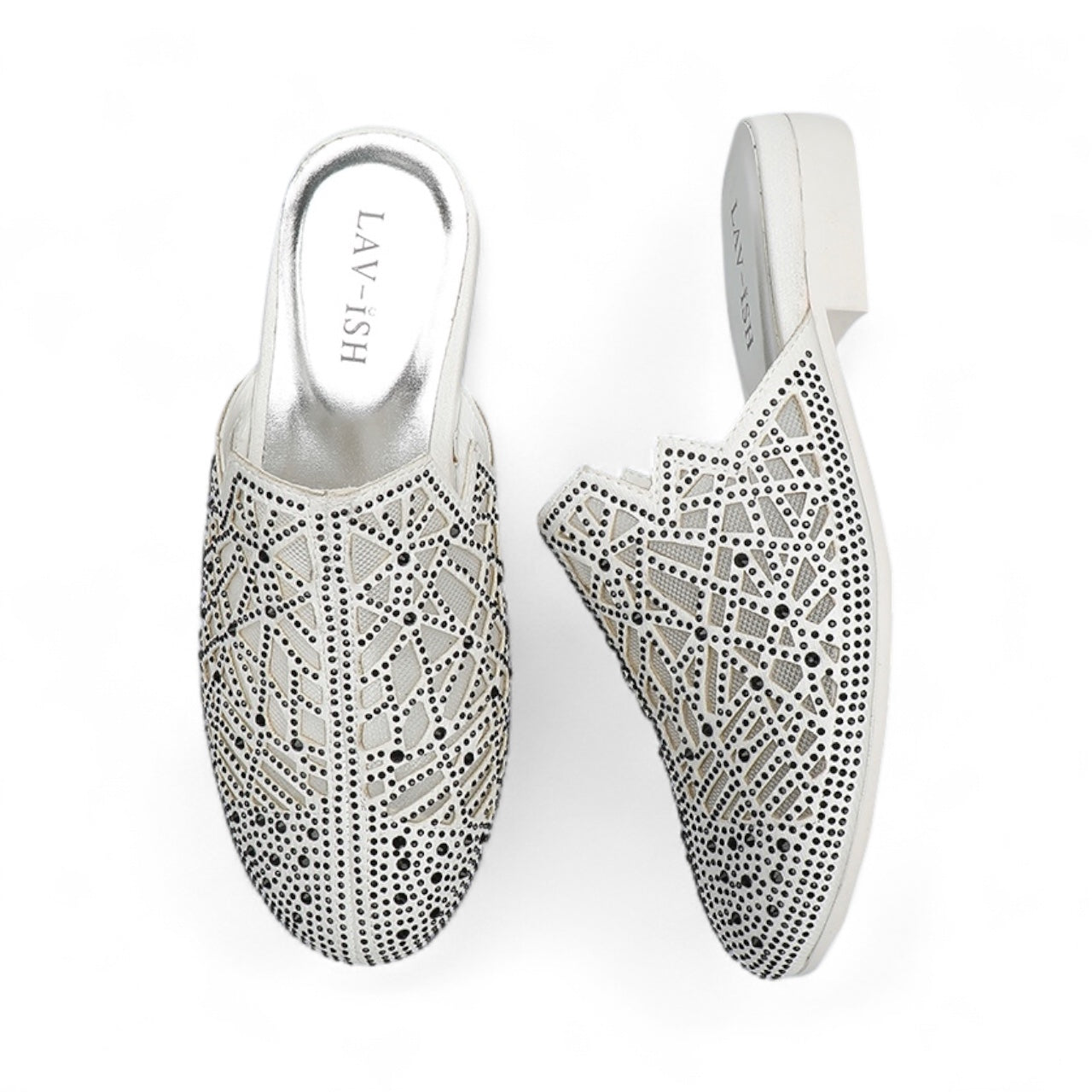 Sparkle Cutout Mule Slides – White