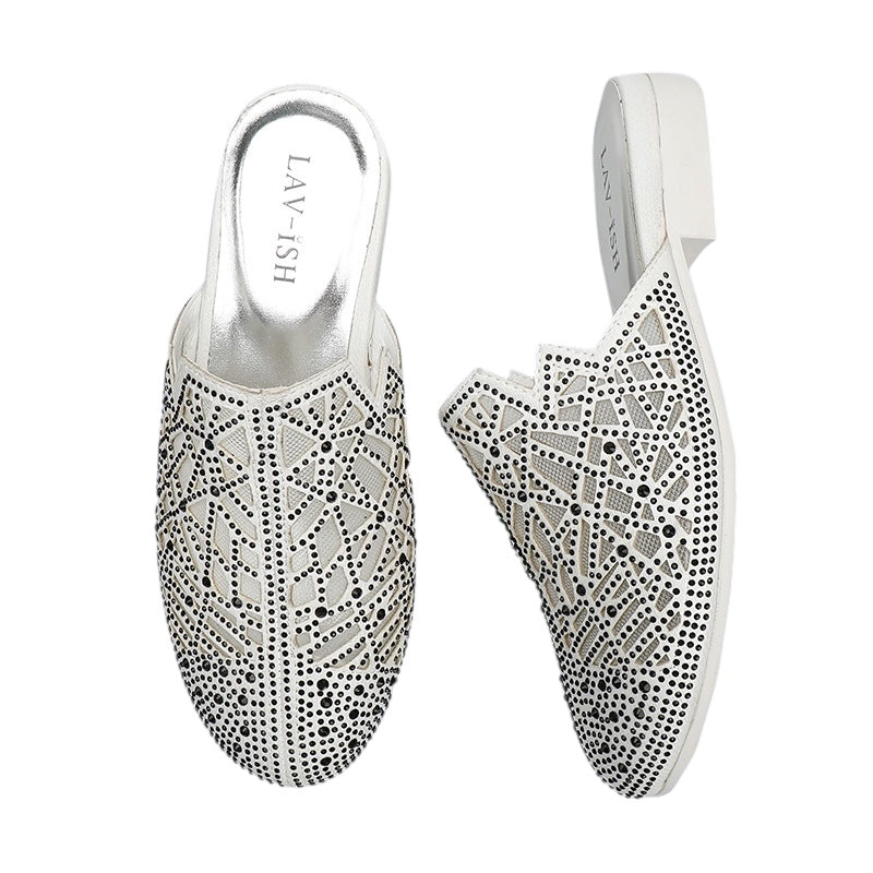Sparkle Cutout Mule Slides – Silver