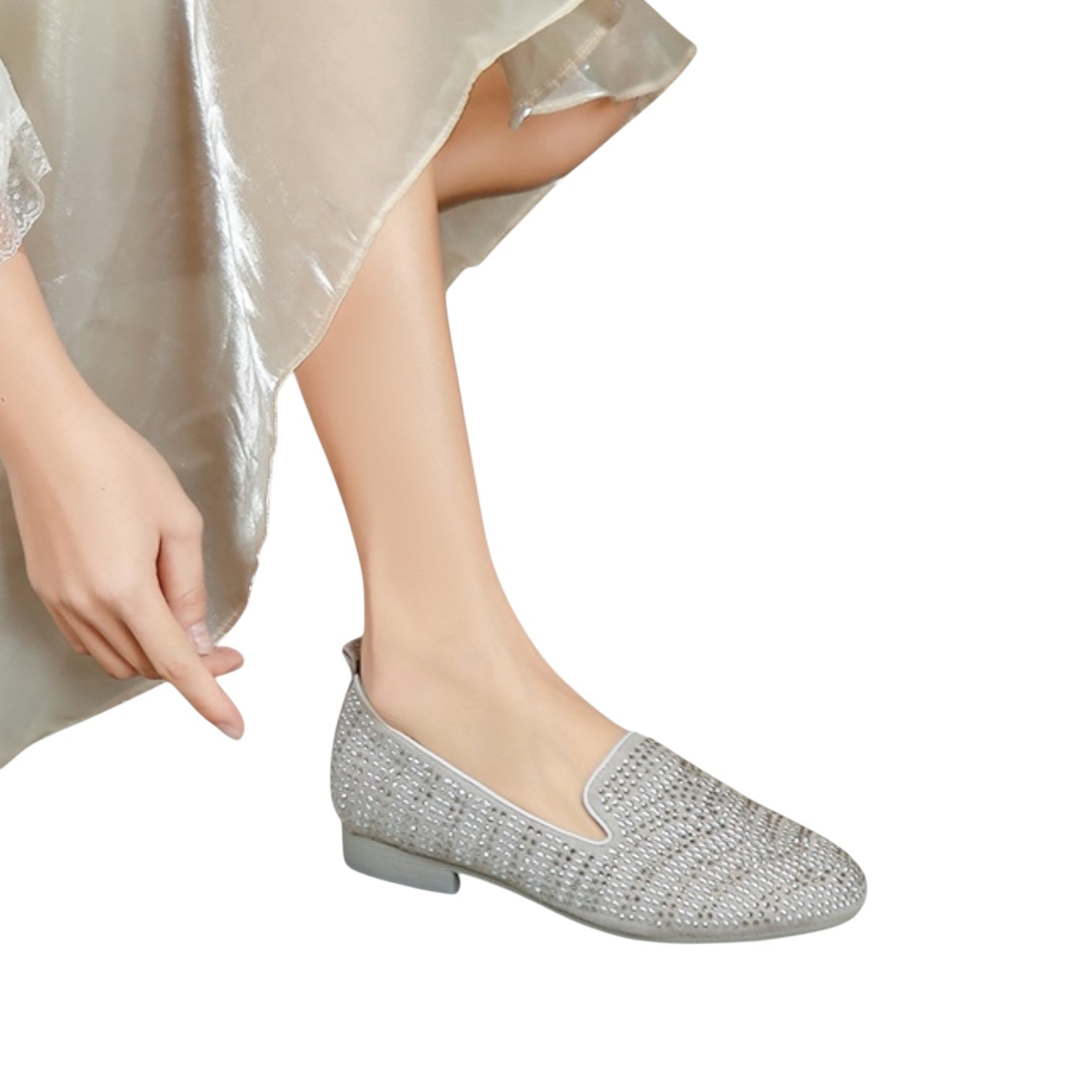 Studs Embellished Loafers - Grey