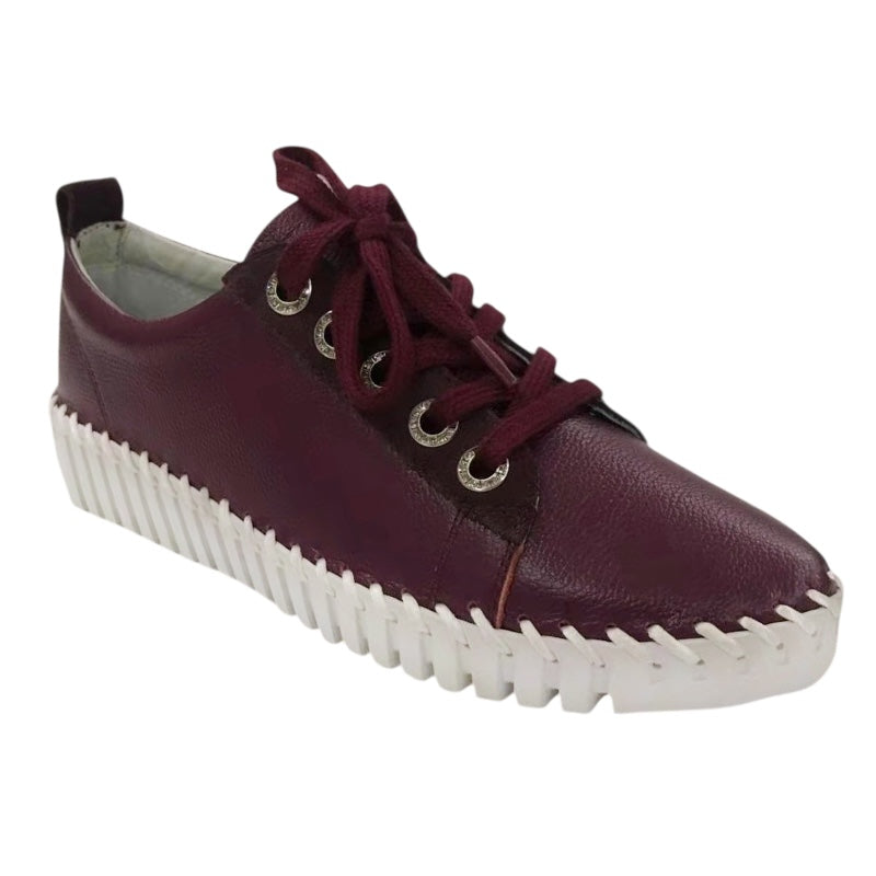 Burgundy Luxe Lace-up Leather Sneakers