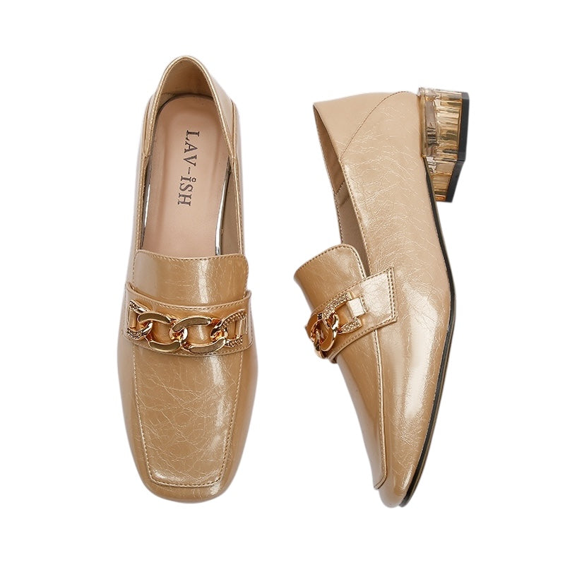 Metallic Chain Detail Loafers - Gold