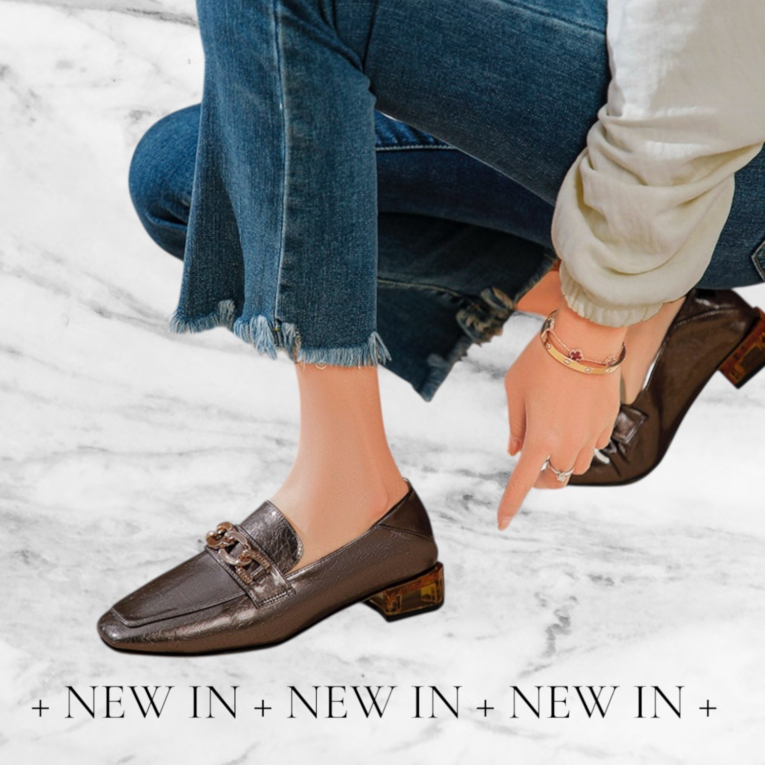 Metallic Chain Detail Loafers - Bronze